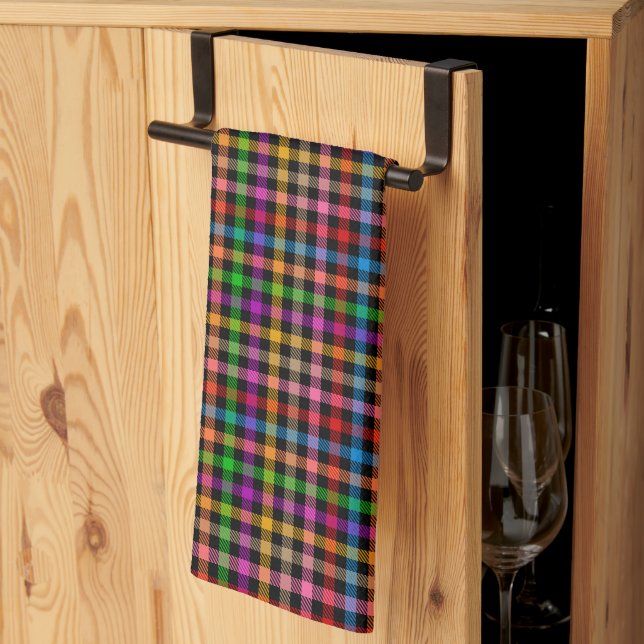 Farbenfrohes Regenbogen-Gingham-Karo-Design - Schw Geschirrtuch (Drittel gefaltet)