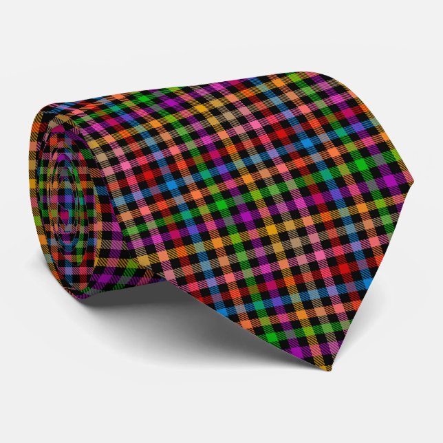 Farbenfrohes Regenbogen-Gingham-Karo-Design - Schw Krawatte (Gerollt)