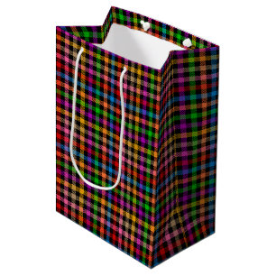 Farbenfrohes Regenbogen-Gingham-Karo-Design - Schw Mittlere Geschenktüte