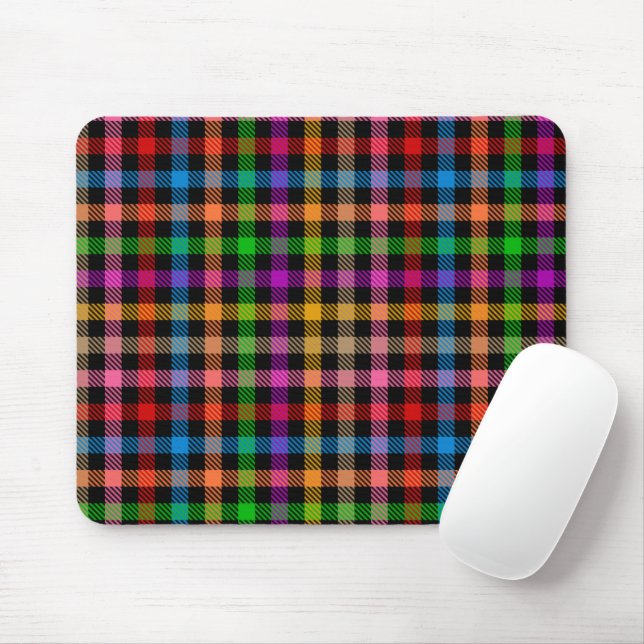 Farbenfrohes Regenbogen-Gingham-Karo-Design - Schw Mousepad (Mit Mouse)