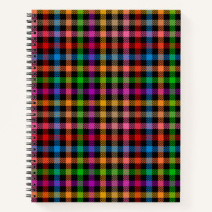 Farbenfrohes Regenbogen-Gingham-Karo-Design - Schw Notizbuch