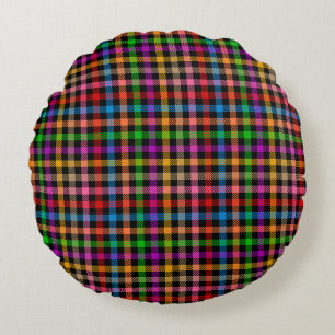 Farbenfrohes Regenbogen-Gingham-Karo-Design - Schw Rundes Kissen