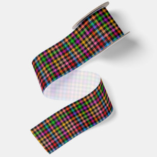 Farbenfrohes Regenbogen-Gingham-Karo-Design - Schw Satinband