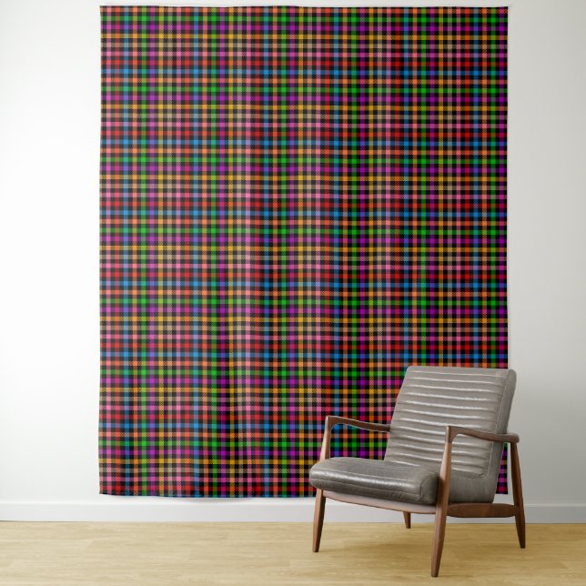 Farbenfrohes Regenbogen-Gingham-Karo-Design - Schw Wandteppich (Beispiel)