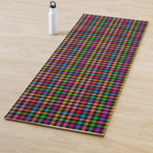 Farbenfrohes Regenbogen-Gingham-Karo-Design - Schw Yogamatte (Beispiel)