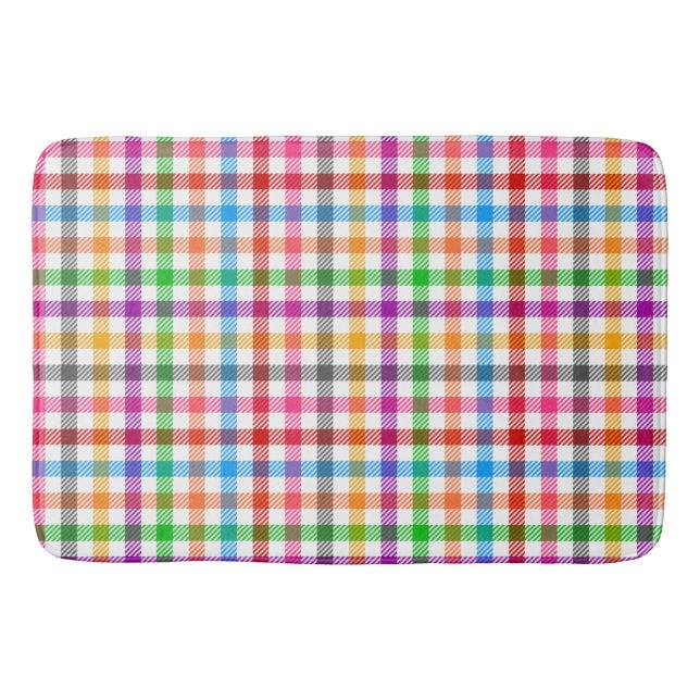 Farbenfrohes Regenbogen-Gingham-Karo-Design - Weiß Badematte (Vorderseite)