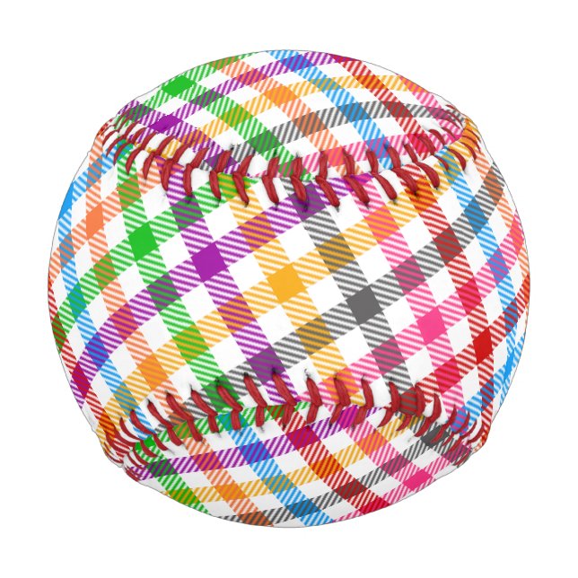 Farbenfrohes Regenbogen-Gingham-Karo-Design - Weiß Baseball (Vorderseite)