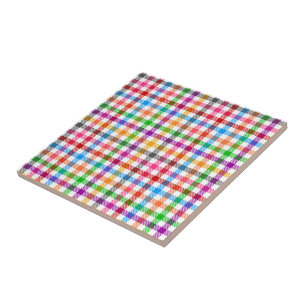 Farbenfrohes Regenbogen-Gingham-Karo-Design - Weiß Fliese