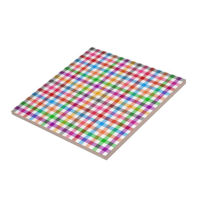 Farbenfrohes Regenbogen-Gingham-Karo-Design - Weiß Fliese (Seite)