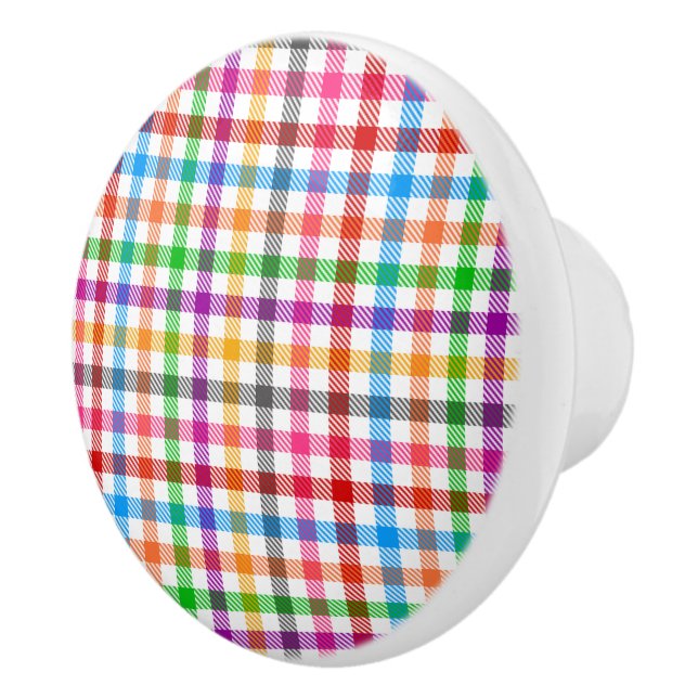 Farbenfrohes Regenbogen-Gingham-Karo-Design - Weiß Keramikknauf (Rechts)