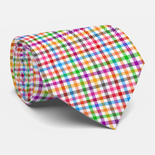 Farbenfrohes Regenbogen-Gingham-Karo-Design - Weiß Krawatte