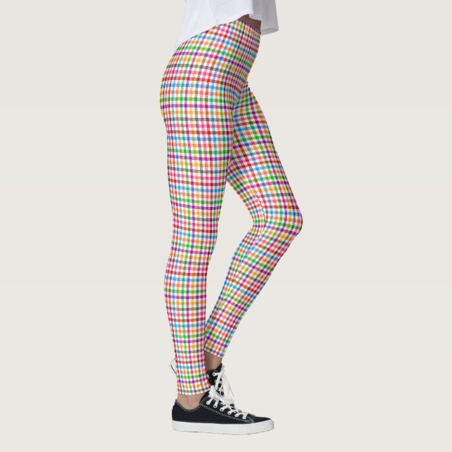 Farbenfrohes Regenbogen-Gingham-Karo-Design - Weiß Leggings (Rechts)