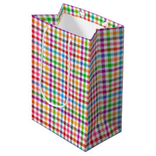 Farbenfrohes Regenbogen-Gingham-Karo-Design - Weiß Mittlere Geschenktüte