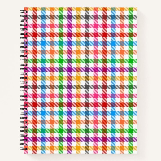 Farbenfrohes Regenbogen-Gingham-Karo-Design - Weiß Notizbuch (Vorderseite)
