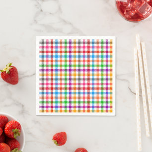 Farbenfrohes Regenbogen-Gingham-Karo-Design - Weiß Serviette