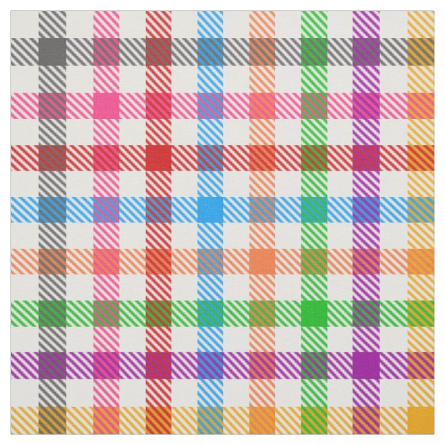 Farbenfrohes Regenbogen-Gingham-Karo-Design - Weiß Stoff (Muster)