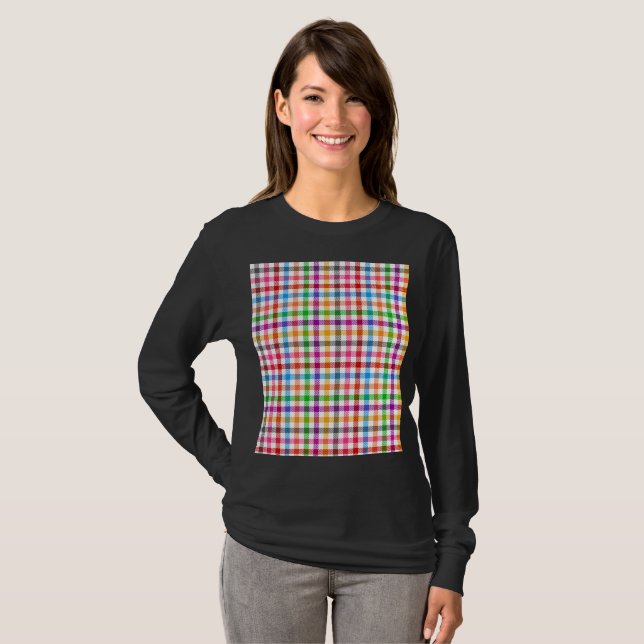 Farbenfrohes Regenbogen-Gingham-Karo-Design - Weiß T-Shirt (Vorne ganz)