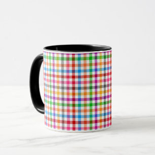 Farbenfrohes Regenbogen-Gingham-Karo-Design - Weiß Tasse