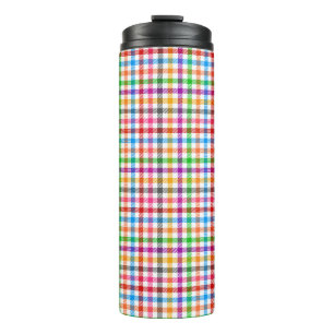 Farbenfrohes Regenbogen-Gingham-Karo-Design - Weiß Thermosbecher