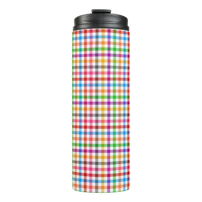Farbenfrohes Regenbogen-Gingham-Karo-Design - Weiß Thermosbecher (Vorderseite)
