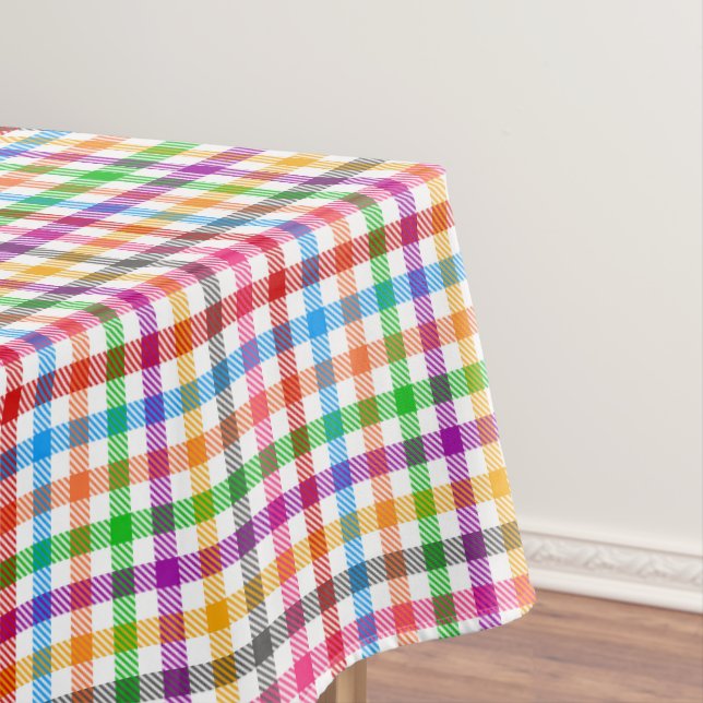 Farbenfrohes Regenbogen-Gingham-Karo-Design - Weiß Tischdecke (Beispiel)