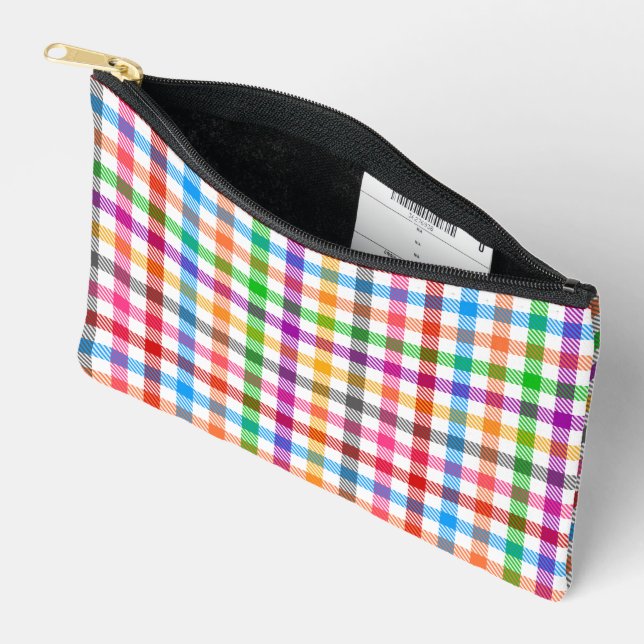 Farbenfrohes Regenbogen-Gingham-Karo-Design - Weiß Zubehörtasche (Offen)