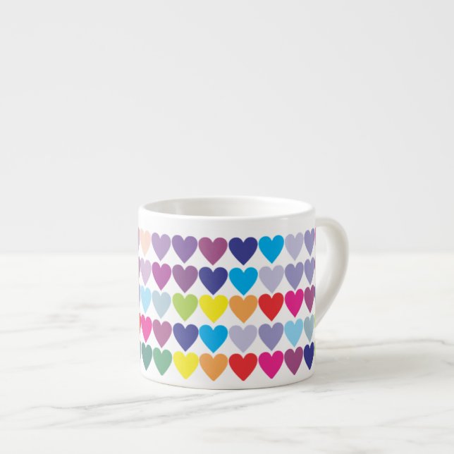 Farbenfrohes Regenbogen-Herzen-Muster  Espressotasse (Vorderseite Rechts)