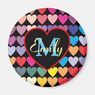 Farbenfrohes Regenbogen-Herzen-Muster personalisie Magnet