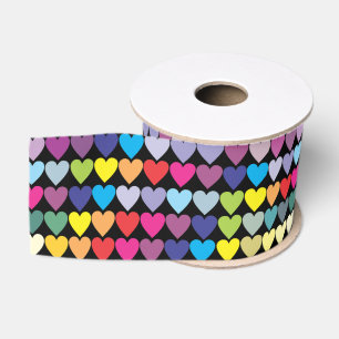 Farbenfrohes Regenbogen-Herzen-Muster Ripsband