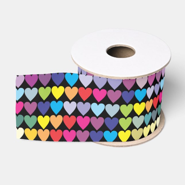 Farbenfrohes Regenbogen-Herzen-Muster Ripsband (Spule)