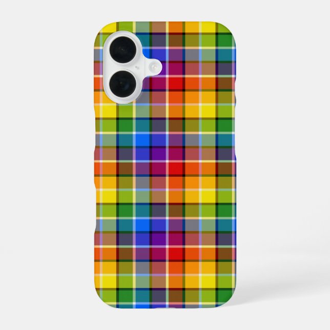 Farbenfrohes Regenbogen-Karomuster iPhone 16 Hülle (Rückseite)
