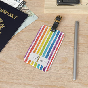 Farbenfrohes Regenbogen-Monogramm-Name Wasserfarbe Gepäckanhänger