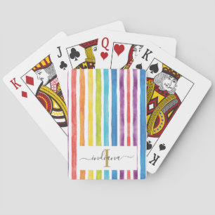 Farbenfrohes Regenbogen-Monogramm-Name Wasserfarbe Spielkarten