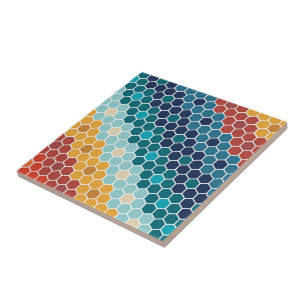Farbenfrohes Retro-Blumenmosaik-Sechseckmuster Fliese