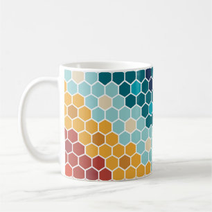Farbenfrohes Retro-Blumenmosaik-Sechseckmuster Kaffeetasse