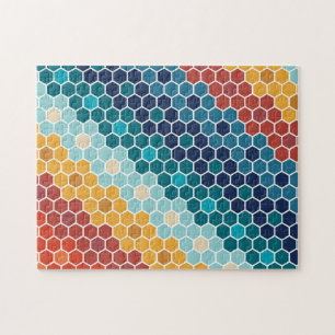Farbenfrohes Retro-Blumenmosaik-Sechseckmuster Puzzle