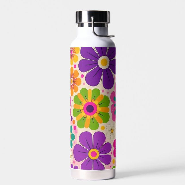Farbenfrohes Retro-Blumenmuster floral  Trinkflasche (Links)