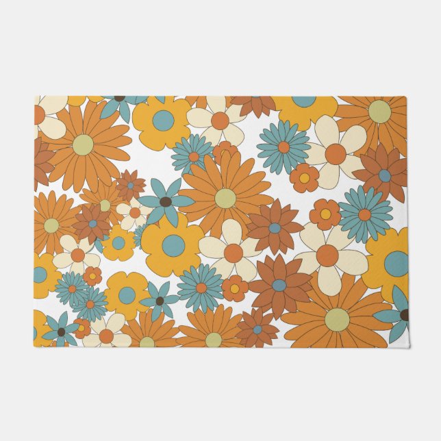 Farbenfrohes Retro-Blumenmuster  Fußmatte (Vorderseite)