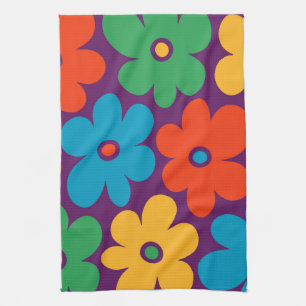 Farbenfrohes Retro-Blumenmuster Geschirrtuch
