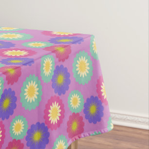 Farbenfrohes Retro-Blumenmuster Lila Rosa Grün Tischdecke