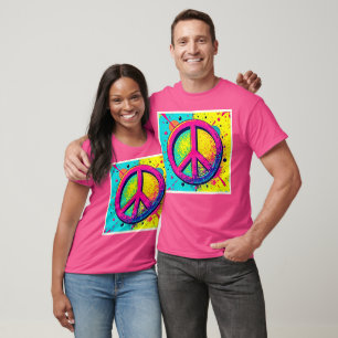 Farbenfrohes Retro-Friedenszeichen T-Shirt