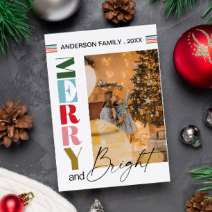 Farbenfrohes Retro-Frohes-und-Heiteres-Weihnachtsf Feiertagskarte
