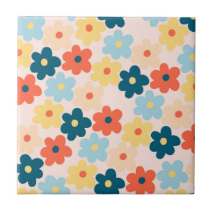 Farbenfrohes Retro-Hippie-Blumenmuster Fliese