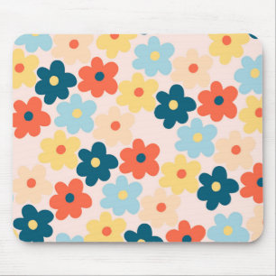 Farbenfrohes Retro-Hippie-Blumenmuster Mousepad