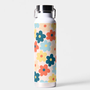 Farbenfrohes Retro-Hippie-Blumenmuster Trinkflasche