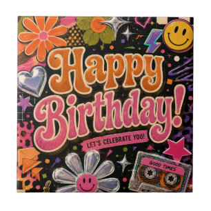 Farbenfrohes Retro-inspiriertes Design mit Typogra Fliese