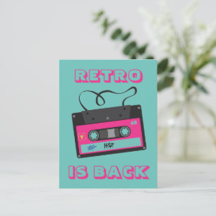 Farbenfrohes Retro-Kassettenband 80er Jahre Groovy Postkarte