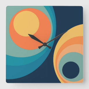 Farbenfrohes Retro-Kreis-Design Quadratische Wanduhr