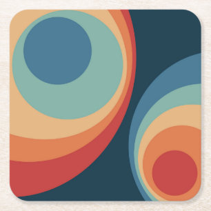 Farbenfrohes Retro-Kreis-Design Rechteckiger Pappuntersetzer