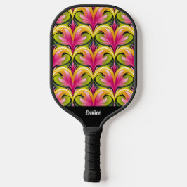 Farbenfrohes Retro-Muster Monogramm Name Pickleball Schläger
